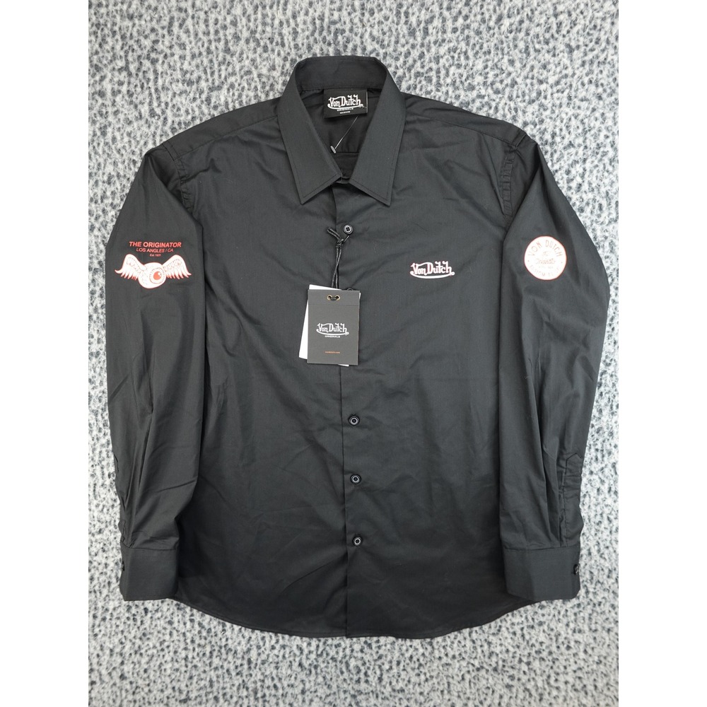 Von Dutch Button Down Shirt‎ Mens Medium Black New Graphics Streetwear